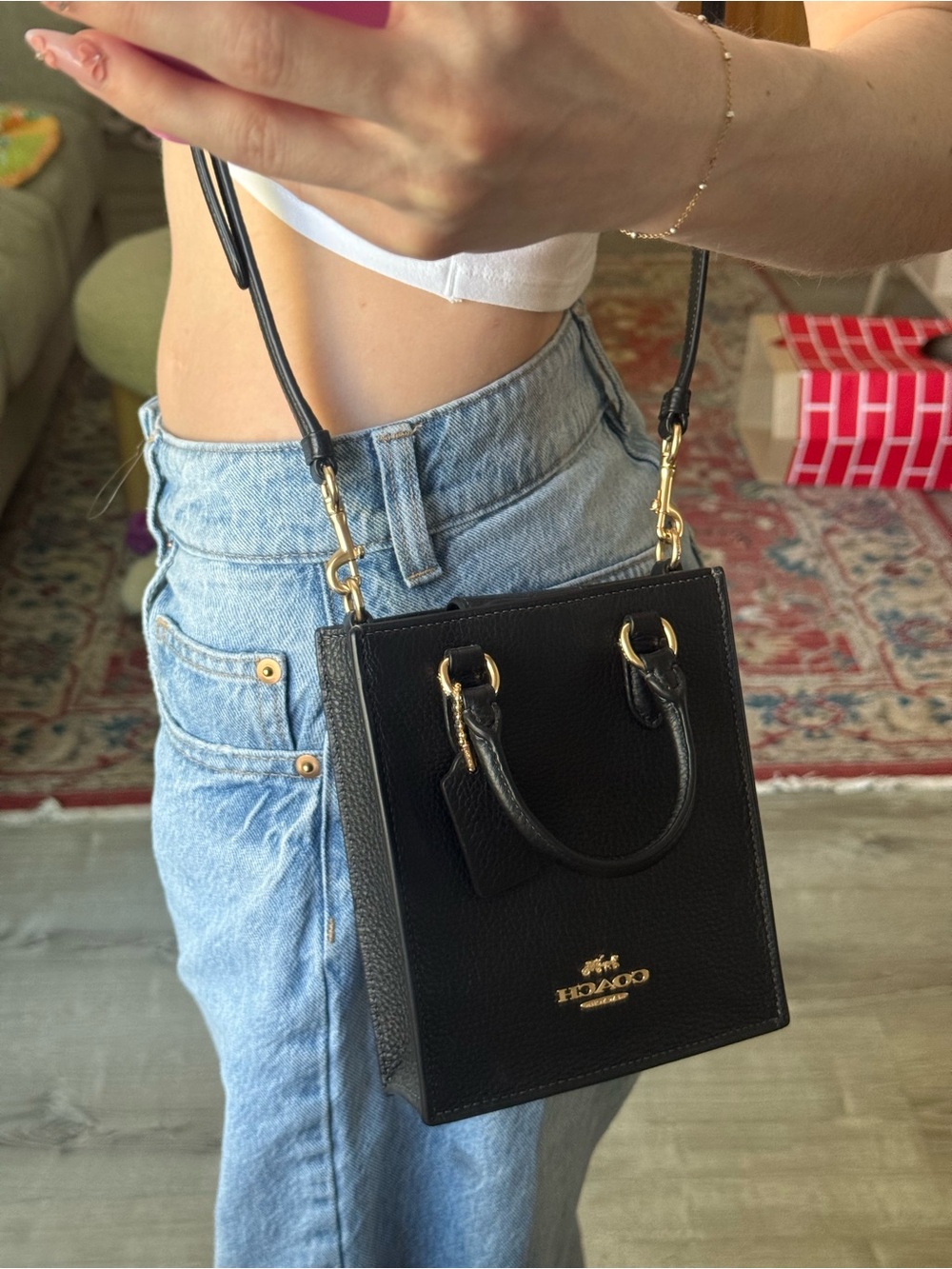 Coach Black Pebbled Leather Mini Tote with Gold Hardware - Picture 4 of 4